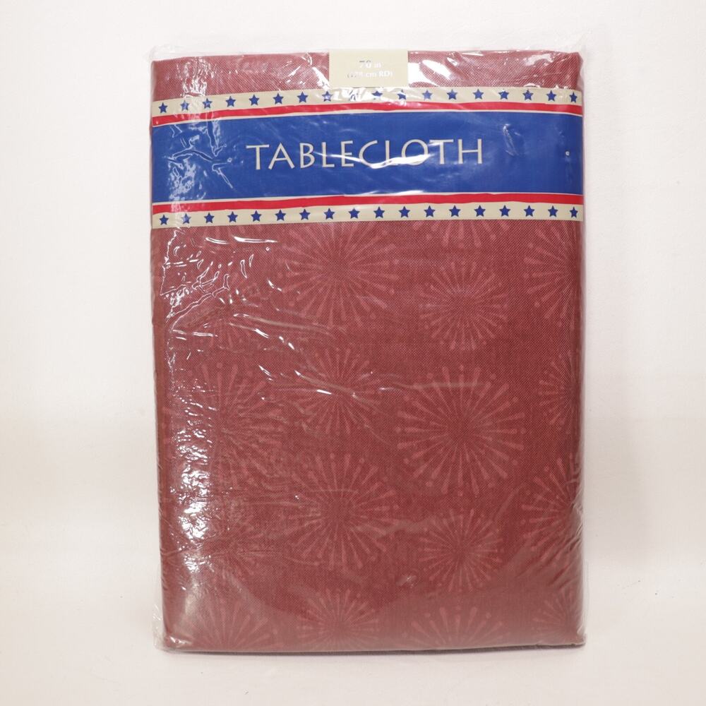 Big Lots 70 in Round Tablecloth Burgundy Red Polyester Blend Round Satin Striped
